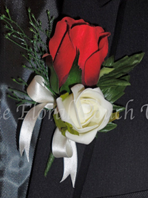 Red and Ivory Rose Bud Buttonhole